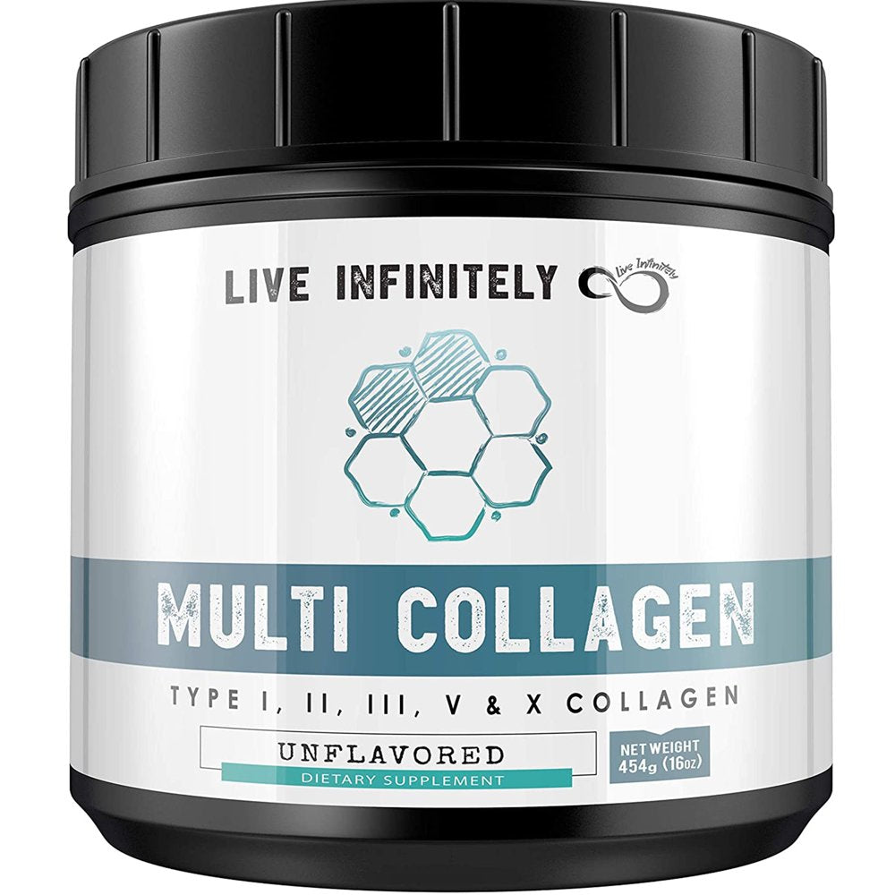 Live Infinitely Multi Collagen Peptides Protein Powder Type I, II, III, V, X with Essential Amino Acids Unflavored 16Oz