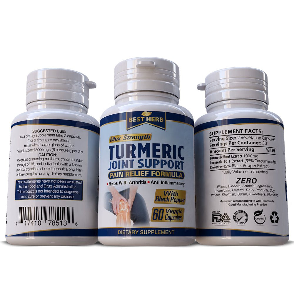 Turmeric Joint Support & Healthy Inflammation - Fast-Acting Organic Supplement Pills MAX STRENGTH