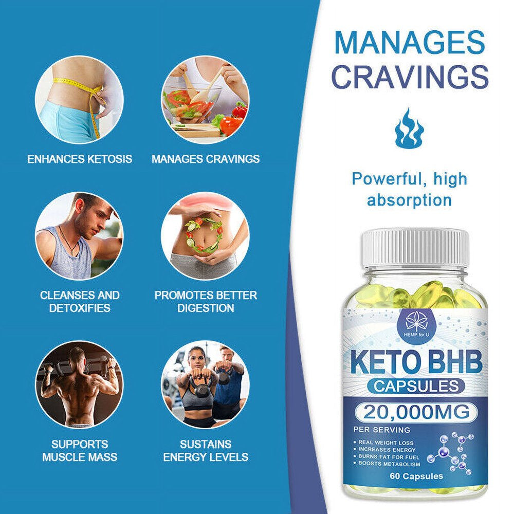 Keto Diet Pills 20,000Mg BHB Advanced Weight Loss and Ketosis Burn Boost Energy 60 Capsules