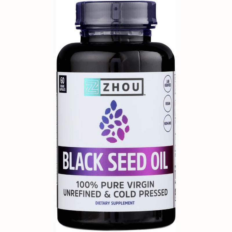 Zhou Black Seed Oil | 100% Virgin, Cold Pressed Source of Omega 3 6 9 | Super Antioxidant for Immune Support, Joints, Digestion, Hair & Skin | 60 Caps