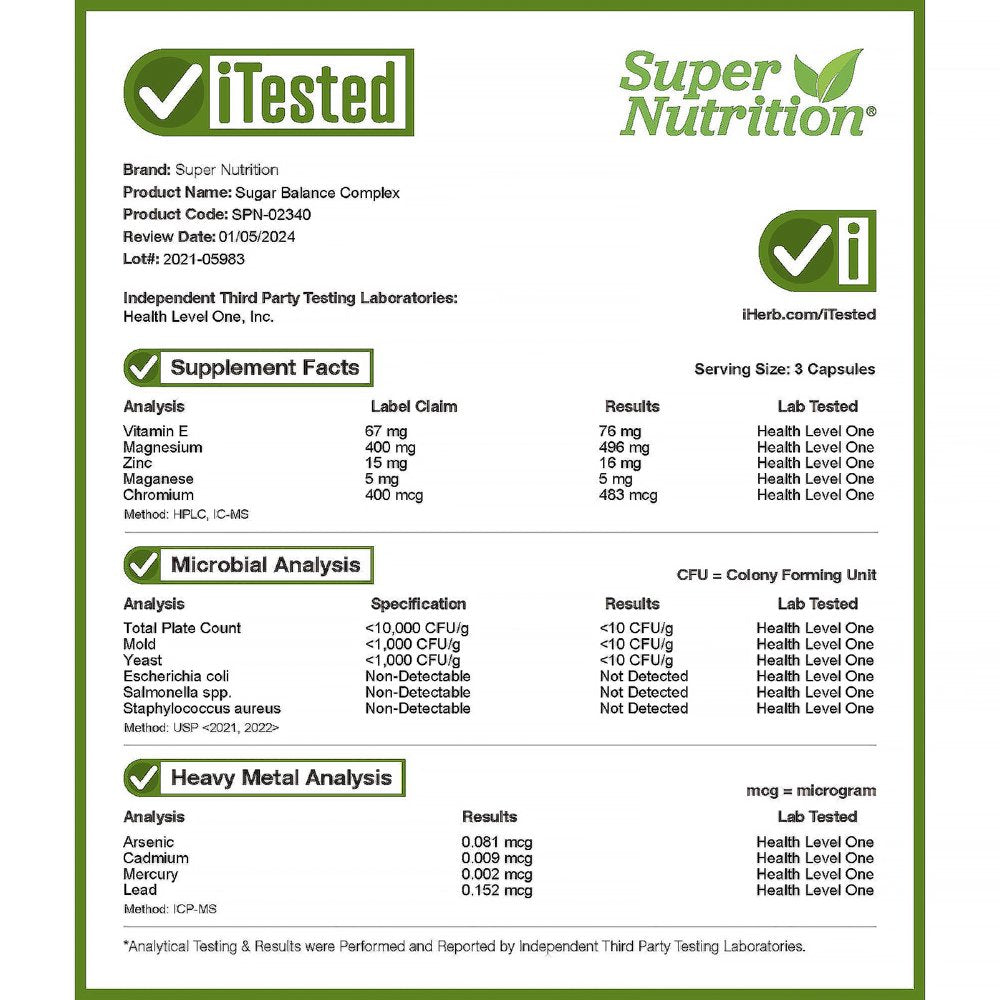 Super Nutrition Sugar Balance Complex, 120 Veggie Capsules