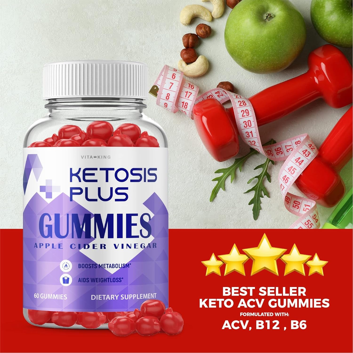 Vitaking (3 Pack) Ketosis plus Gummies Ketosis plus Gomitas Ketosis plus ACV Gummies Ketosis plus Gummy S (180 Gummeis)