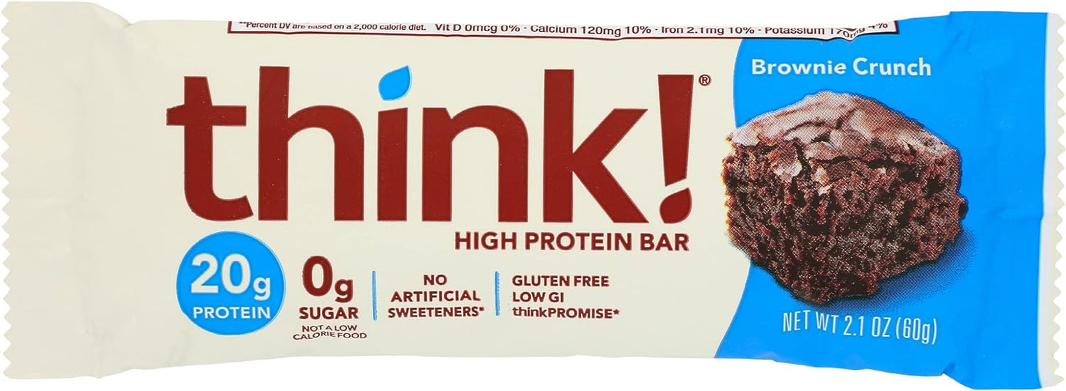 Think! Protein Bars, High Protein Snacks, Gluten Free, Sugar Free Energy Bar with Whey Protein Isolate, Brownie Crunch, Nutrition Bars without Artificial Sweeteners, 2.1 Oz (Pack of 10)