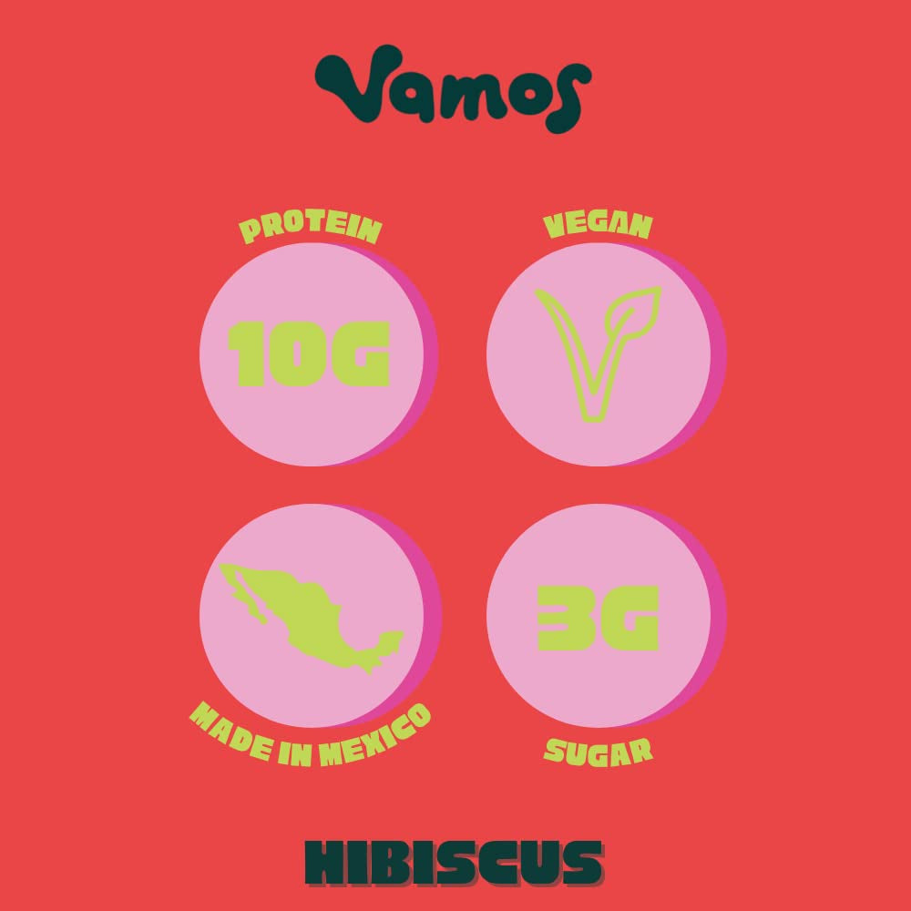 VAMOS FOODS | Vamos Protein Bars (1.73 Oz Bars, 12 Count) | 10G of Plant Based Vegan Protein | Less than 5G of Sugar, Low Calorie, Gluten Free, Grain Free | Hibiscus