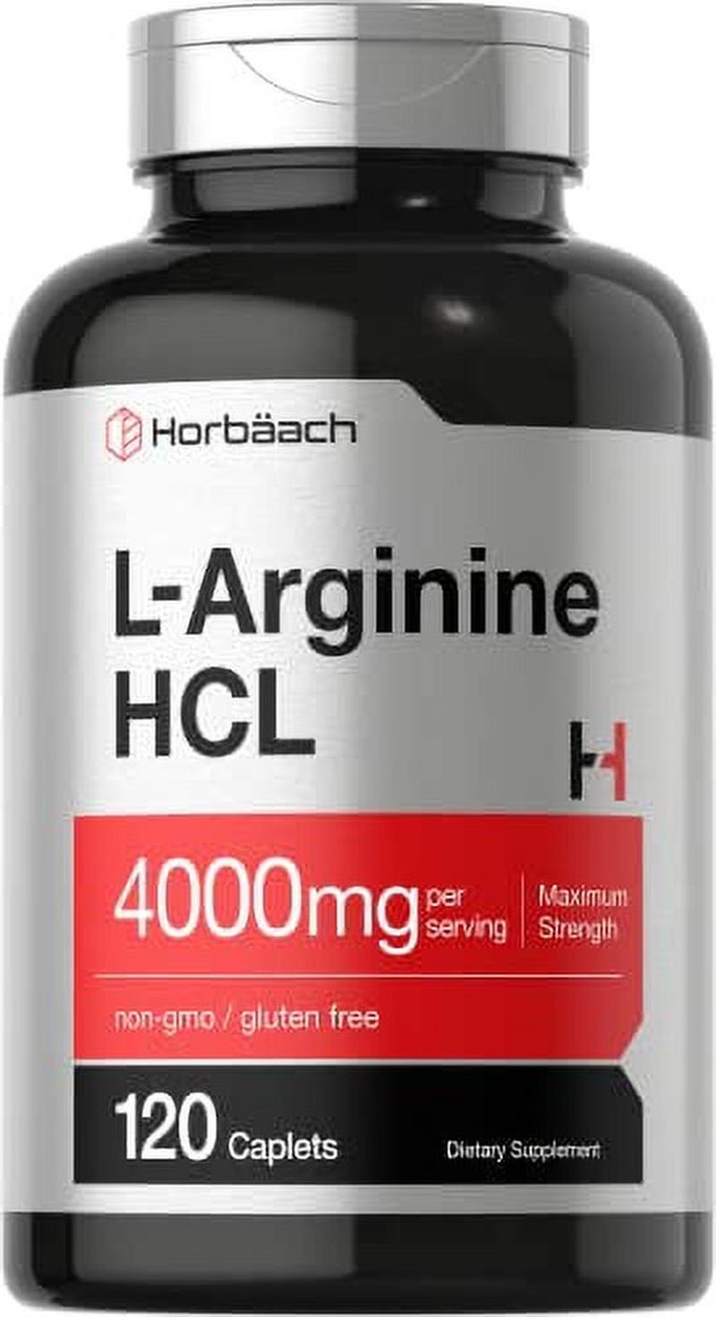 L-Arginine 4000Mg | 120 Caplets | Maximum Strength Nitric Oxide Precursor | Vegetarian, Non-Gmo, Gluten Free Supplement | by Horbaach
