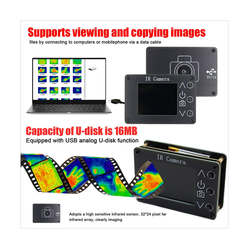 Trjgtas MLX90640 1.8 Inch Infrared Thermal Imager TFT Screen LCD Display Thermal Imaging Camera Handheld Temperature Sensor Tool