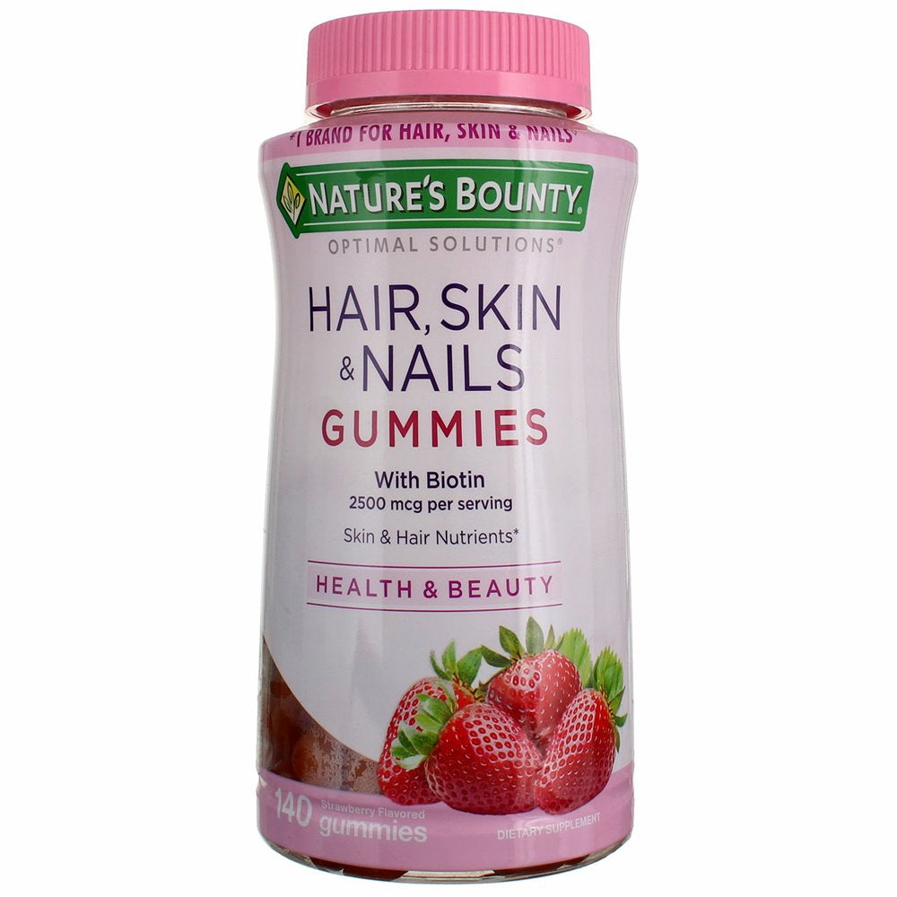 Nature'S Bounty Hair, Skin, and Nails with Biotin Optimal Solutions, Multivitamin Supplement, Strawberry Gummies, 2500 Mcg, 140 Ct (Pack of 4)