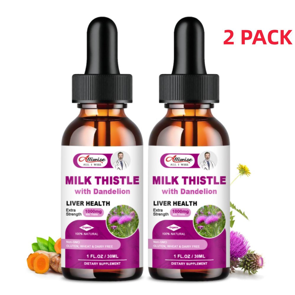 (2 Pack)Liver Health Support Liquid, 1000Mg Milk Thistle 80% Silymarin Extract & 250Mg Dandelion Root Extract, Liver Cleanse Detox & Repair Fatty Liver Formula, Vegan, Non-Gmo and All-Natural