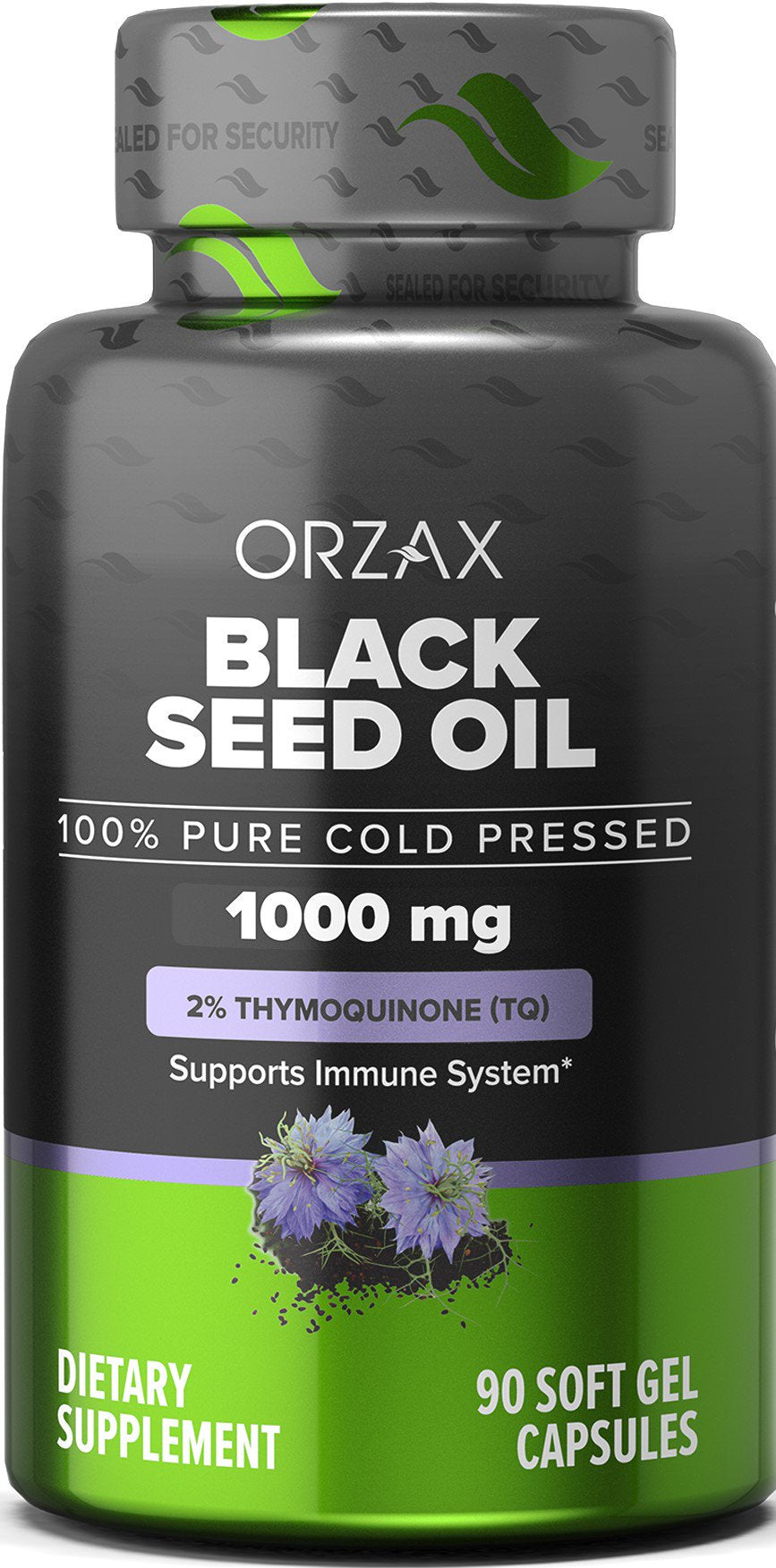 ORZAX Black Seed Oil Capsules, 90 Soft Gels, 1000 Mg, 2% Thymoquinone, 100% Virgin Pure Cold Pressed