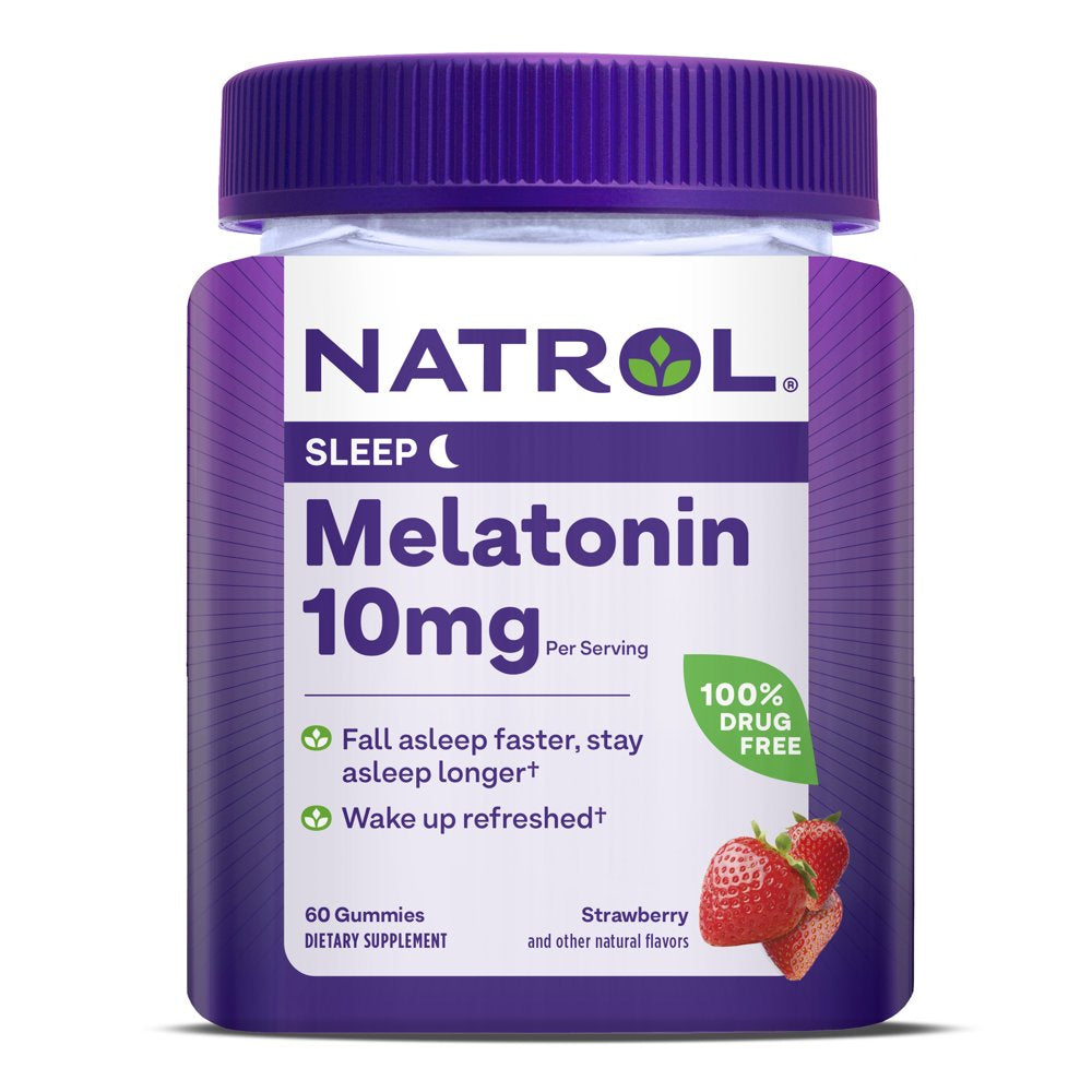 Natrol Melatonin Sleep Aid Gummies, Fall Asleep Faster, Strawberry, 10Mg, 60 Count