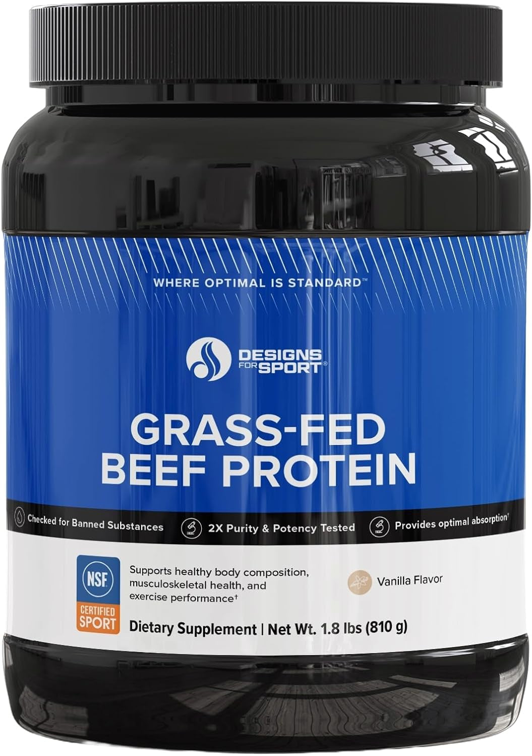 Designs for Sport Beef Protein Powder - NSF Certified for Sport Hydrolyzed Protein - Highly Absorbable with Amino Acids & Collagen Precursors - Bone Broth Protein for Athletes (Vanilla, 30 Servings)