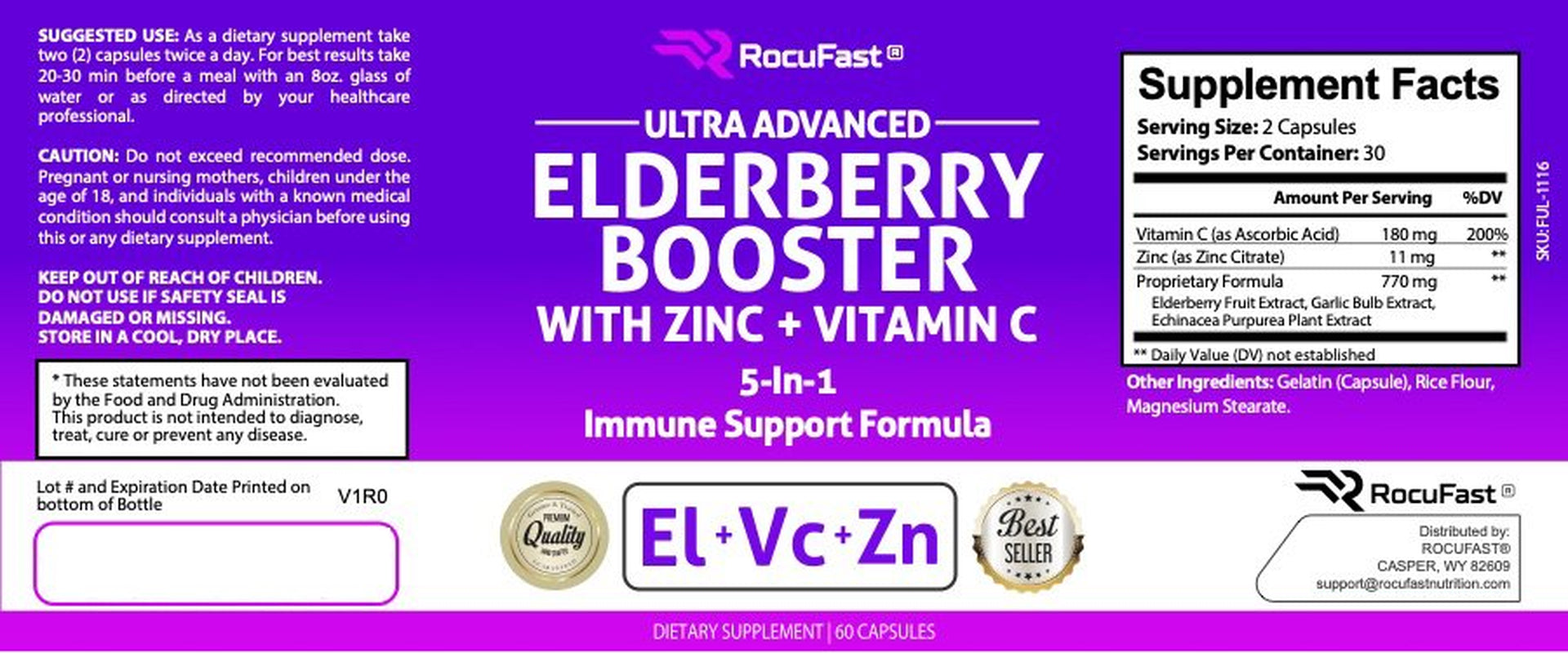 Elderberry Capsule Pills for Immune Support Organic W/ Zinc Vitamin C Echinacea Extract & Garlic Infused Sambucus Supplement for Kids, Adults, Toddlers, and Elderly