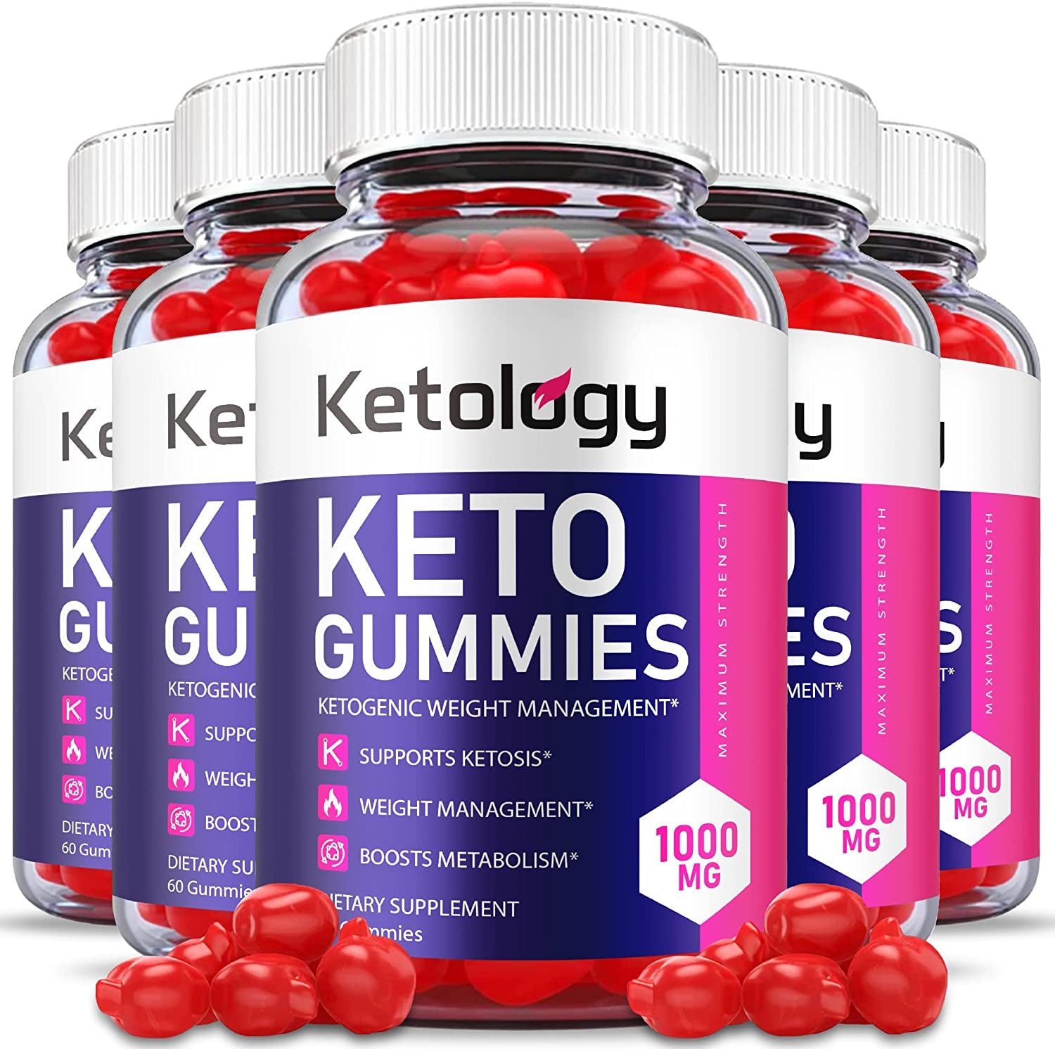 (5 Pack) Ketology Keto Gummies - Official Formula, Vegan, Non GMO - Ketology Keto ACV Gummies with 1000Mg Apple Cider Vinegar, Vitamin B12, Vitamin B6, Beet Root Juice, Pomegranate (300 Gummies)