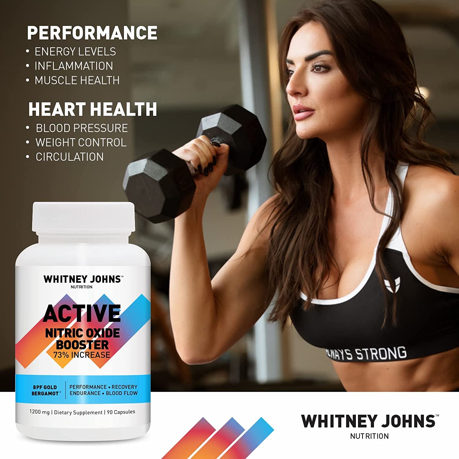 Whitney Johns Nitric Active - Nitric Oxide Booster Clinically Tested for a Natural Energy Pure Boost of Athletic Performance, Endurance, Increased Oxygen Intake (VO2 Max) & Workout Recovery - 90 Caps