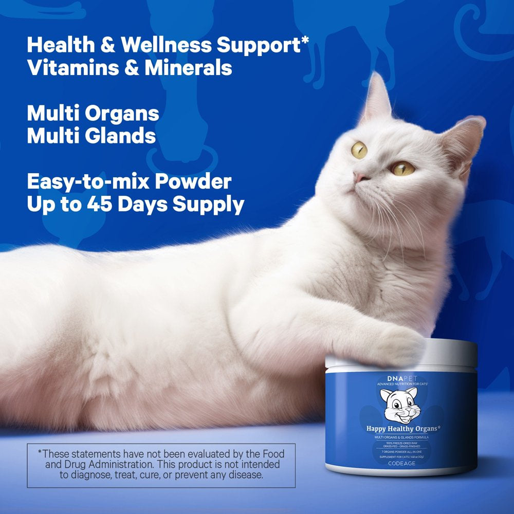 DNA PET Happy Healthy Organs & Glands Supplement for Cats, Multi Organ Powder Cat Vitamins, 1.48 Oz