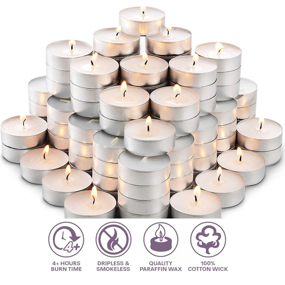 Unscented Tea Lights Candles in Bulk | 100 White, Smokeless, Dripless & Long Lasting Paraffin Tea Candles | Small Votive Mini Teal