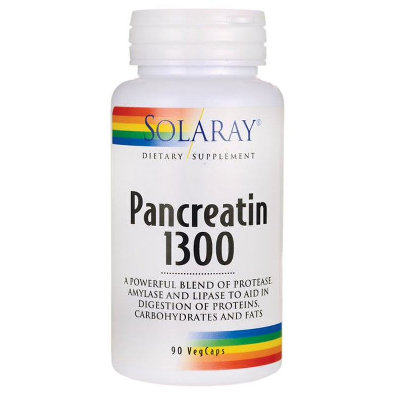 Solaray Pancreatin 1300 | Pancreatic Digestive Enzymes plus Papaya for Healthy Digestion Support | 90 Vegcaps, 90 Serv.