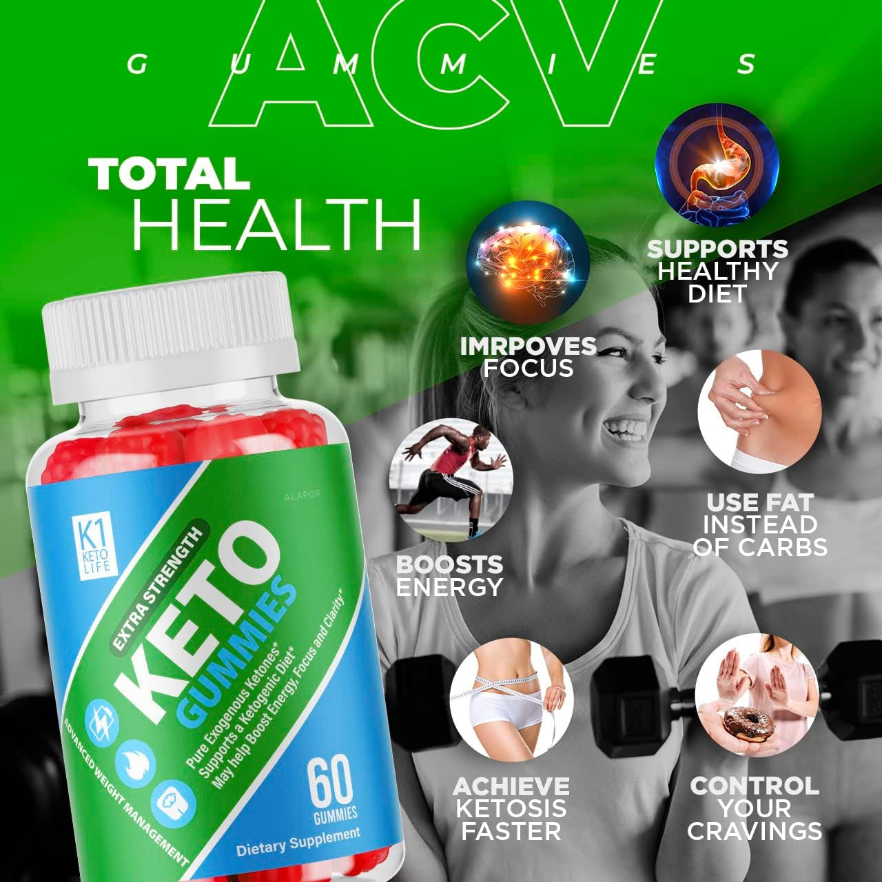 (3 Pack) K1 Keto Life - New Advance K1 Keto Life Gummies, Apple Cider Vinegar Gummies K1 Ketolife, Extra K1 Ketolife Gummy for 90 Days Supply.