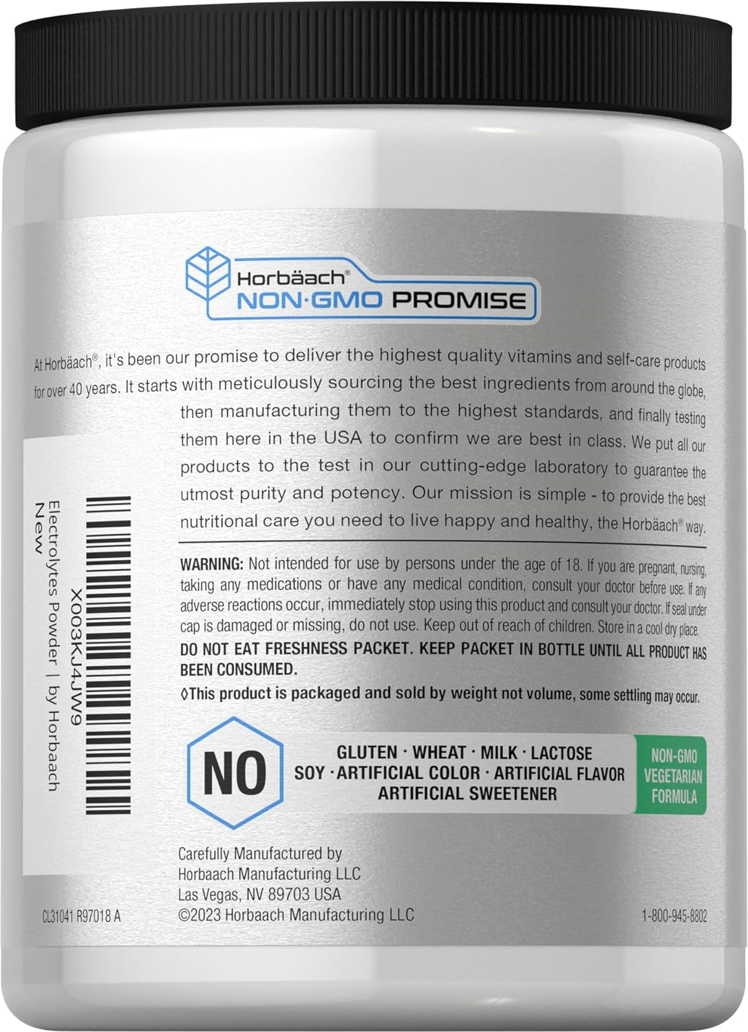 Electrolytes Powder | 16 Oz | 130 Servings | Hydration Supplement | Vegetarian | Keto-Friendly | Non-Gmo, Gluten Free Formula | Natural Lemon Flavor | by Horbaach