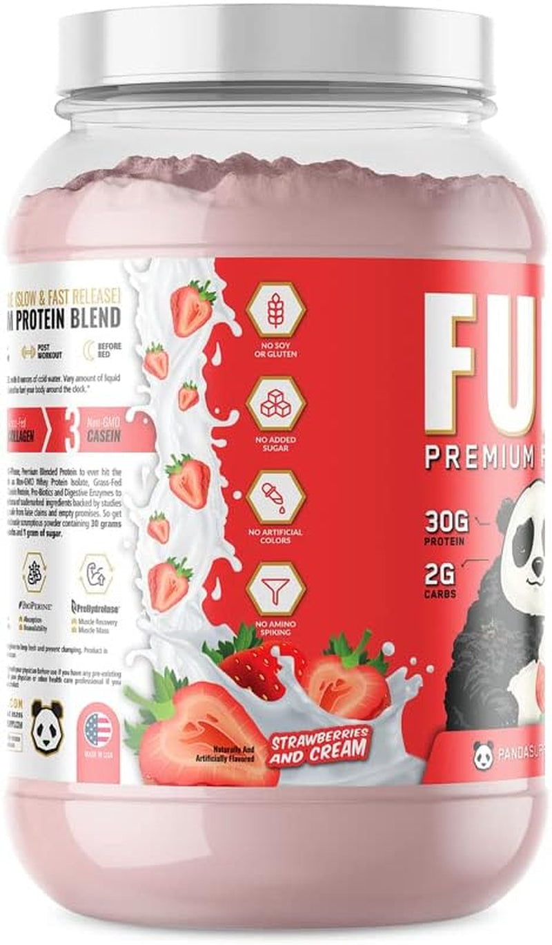 Underground Bio Labs Panda Fuel Premium Protein Non-Gmo Whey,Hydrolyzed Collagen,Casein,Probiotics,Digestive Enzymes, Keto Friendly,Time Release, 25 Servings (Strawberries & Cream)