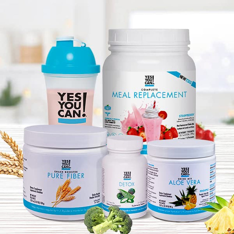 Yes You Can! Detox plus Kit, Daily Cleanse Pure Fiber Meal Replacement, Drink Mix, Shake Booster & Supplement, Body Cleanse Kit for Women, Daily System Cleanse - Strawberry, Aloe Vera Peach Lemonade