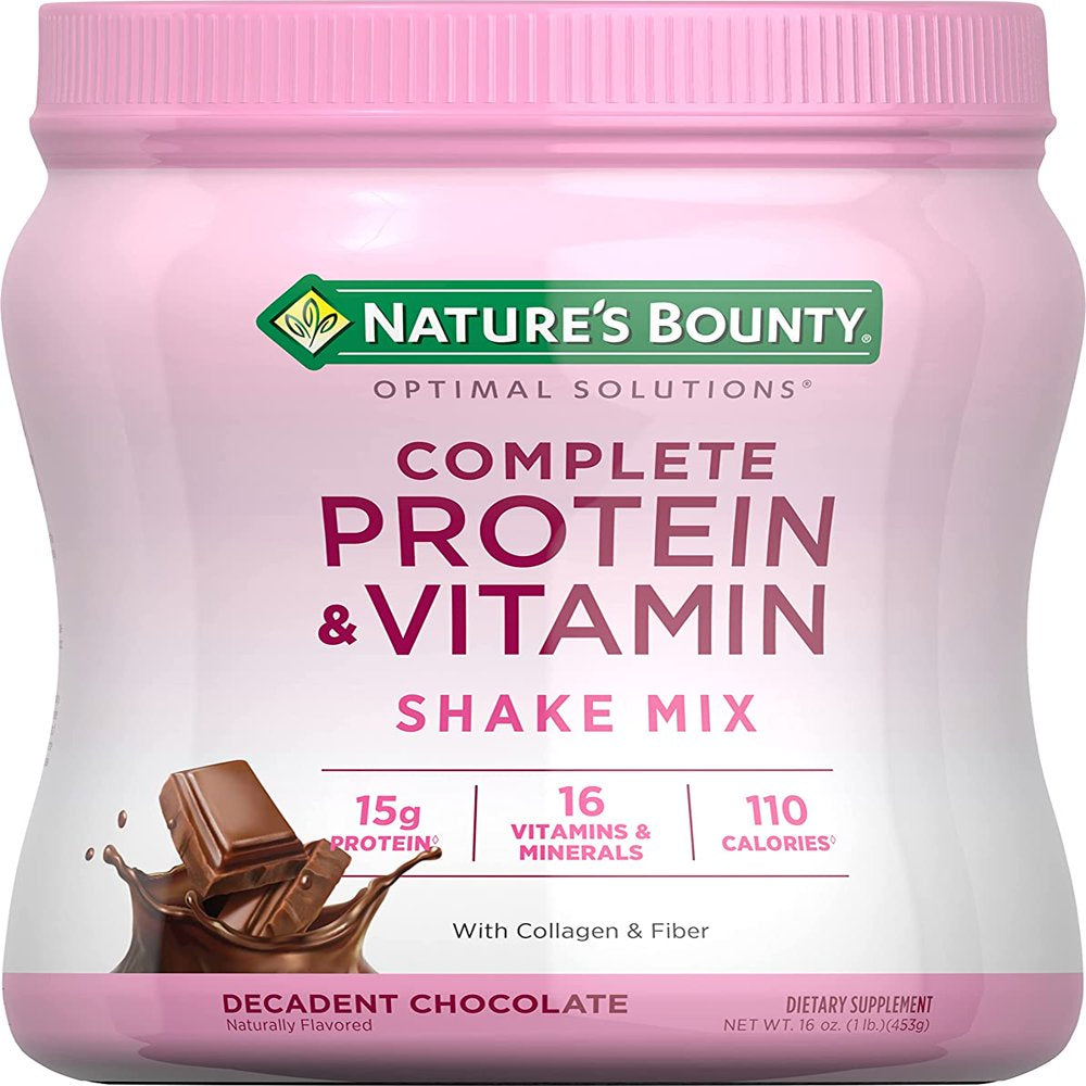 Nature'S Bounty Complete Protein & Vitamin Shake Mix with Collagen & Fiber, Contains Vitamin C for Immune Health, Decadent Chocolate Flavored, 1 Lb Chocolate 1 Pound (Pack of 1)