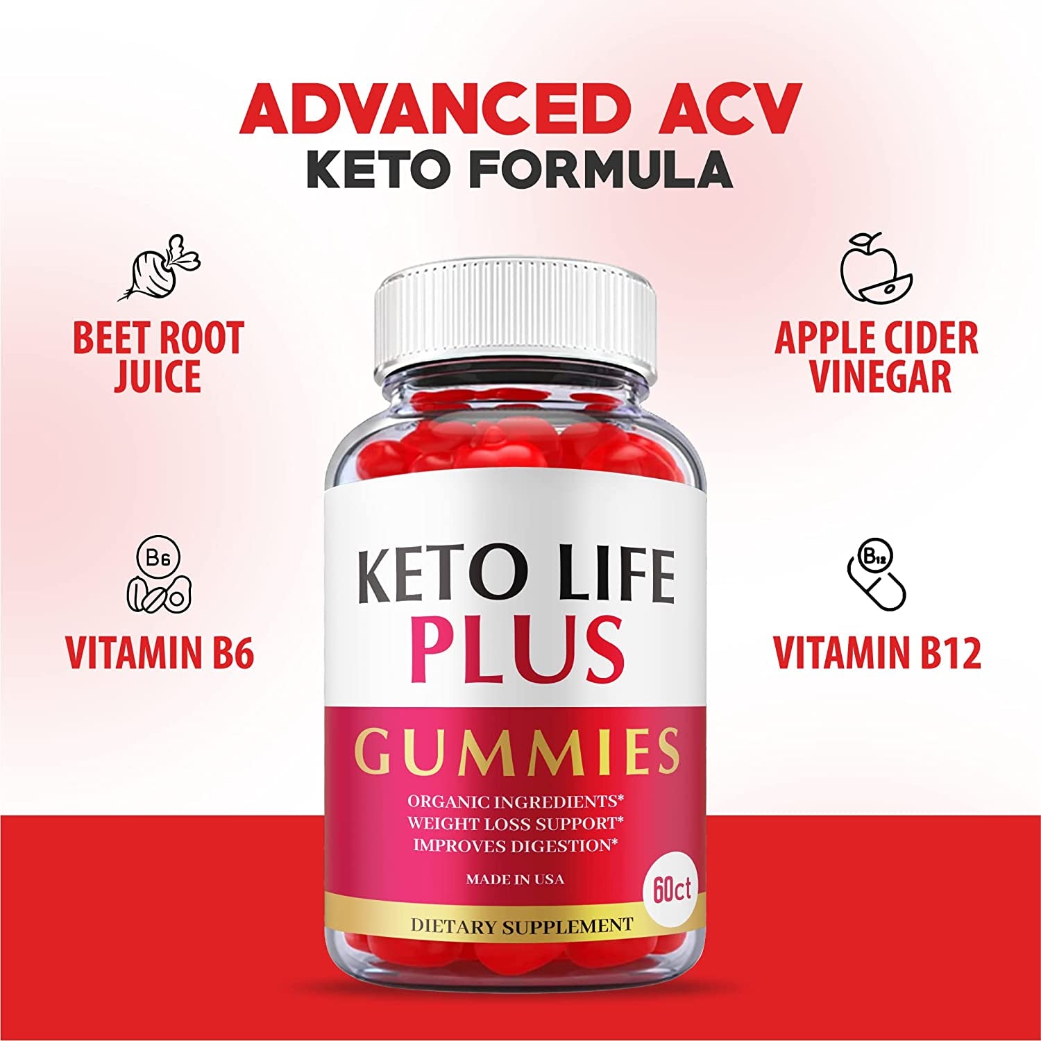 (5 Pack) Keto Life plus Gummies - Official Formula, Vegan - Keto Life plus ACV Gummies with Apple Cider Vinegar, Weight Apple Loss Cider, Great Taste, Vitamin B12, B6, Beet Root Juice (300 Gummies)