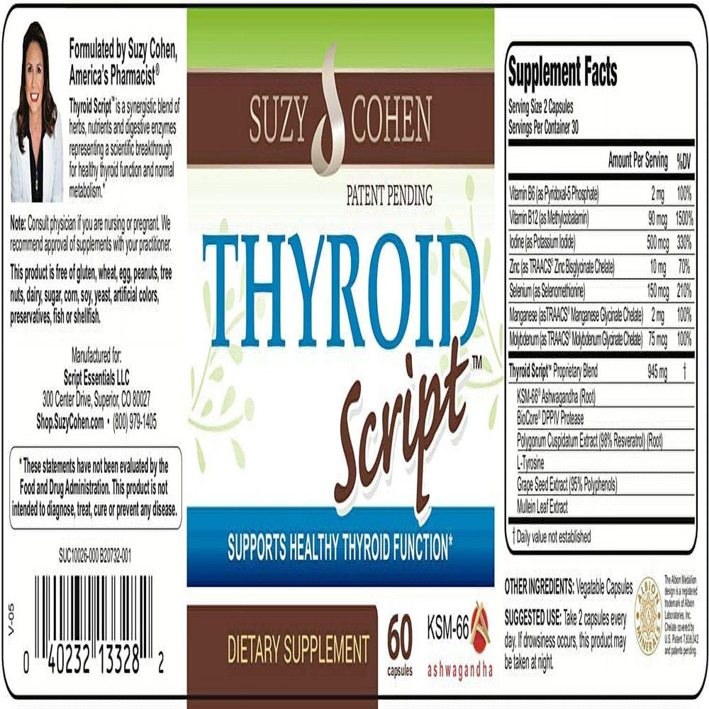 Thyroid Script Supplement - Supports Healthy Thyroid, T3 Activation, Immunity - Adrenal and Energy Function - by Suzy Cohen