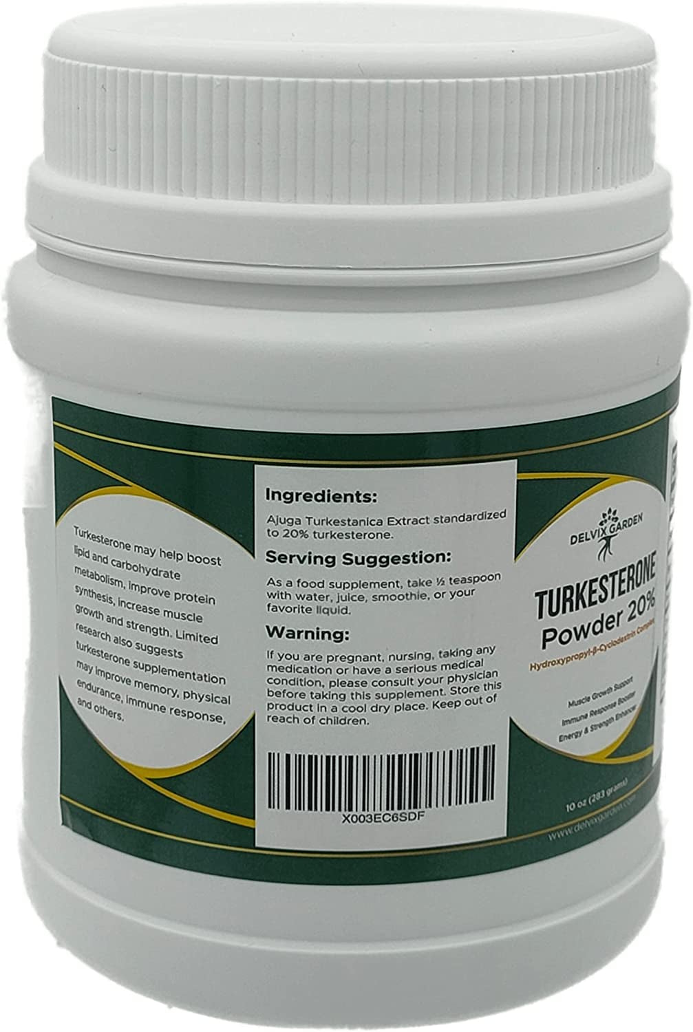 Turkesterone Powder 20%, 10 Oz: Turkesterone Supplement Powder, 10 Oz: Pure Turkesterone Powder with High Potency & Bioavailability; Gluten-Free, Gmo-Free Turkesterone 1200 Mg