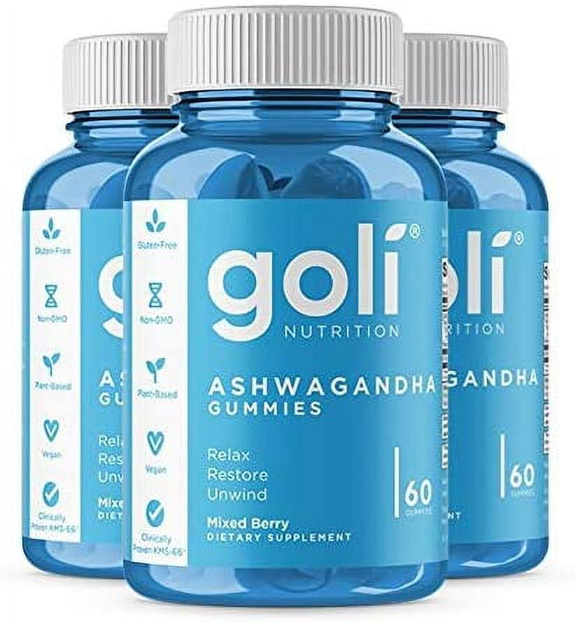 Goli Nutrition Ashwagandha Gummies, 60 Count, Mixed Berry (3-Pack)