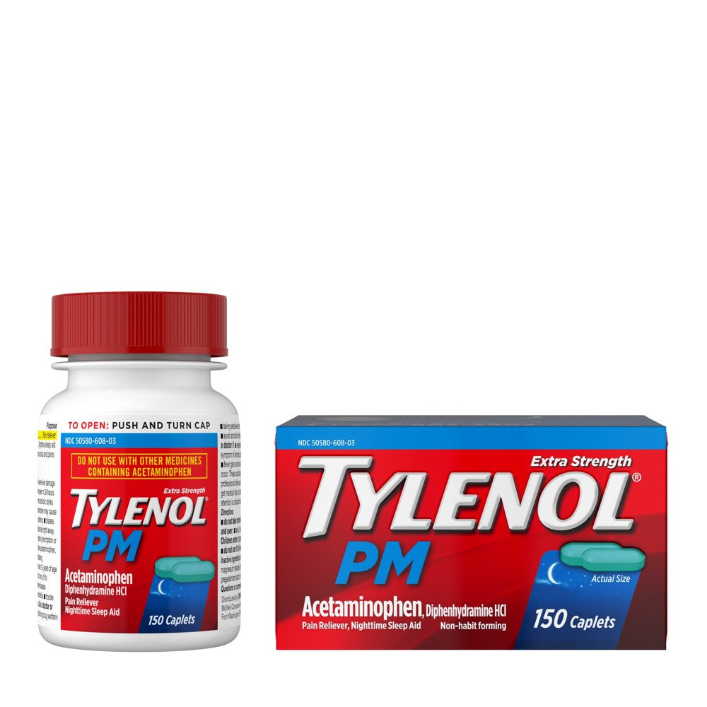 Tylenol PM Extra Strength Pain Reliever & Sleep Aid Caplets, 150 Ct