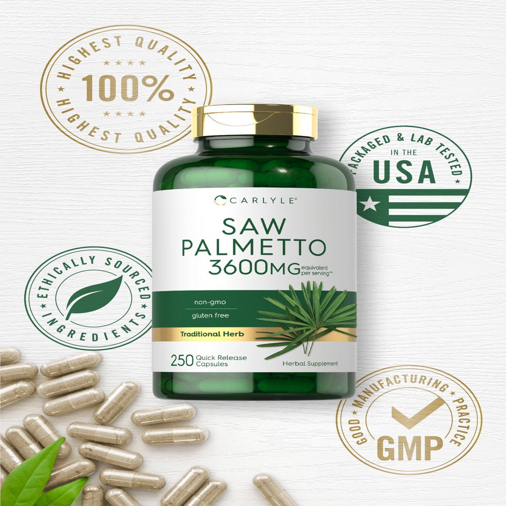 Saw Palmetto for Women and Men 3600Mg | 250 Capsules | Extract Supplement | by Carlyle