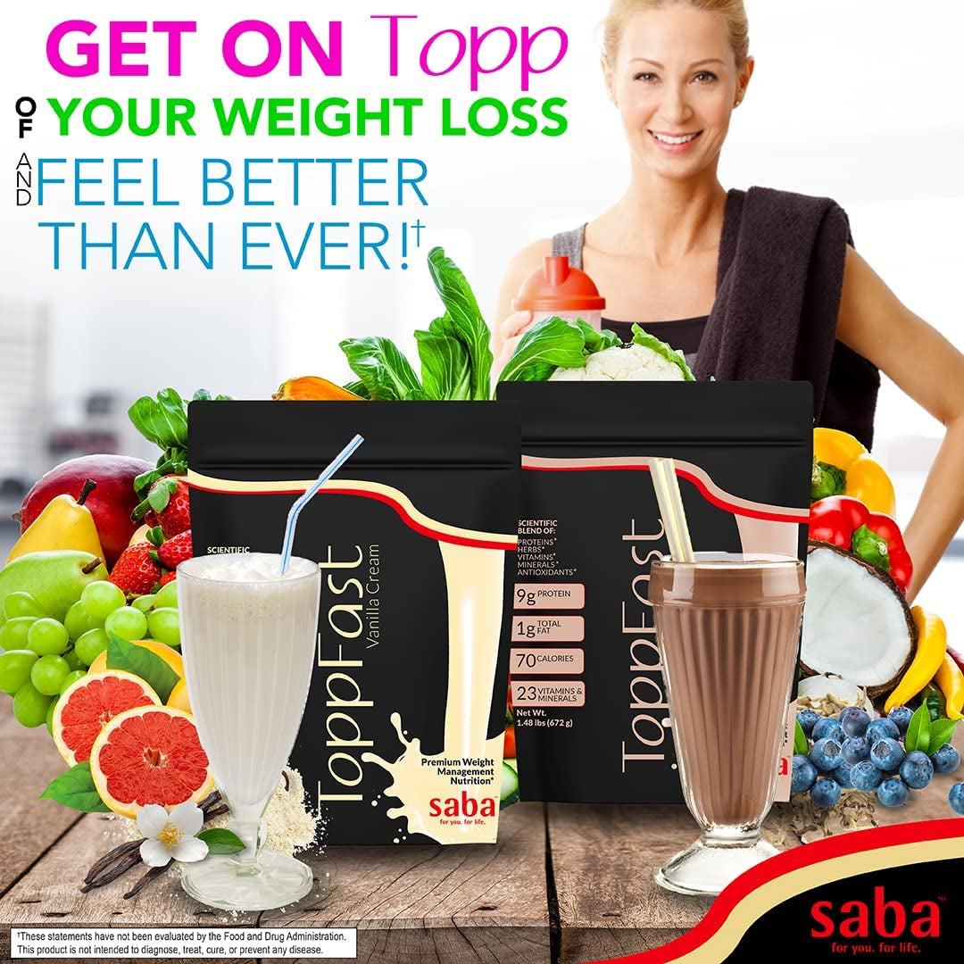 Saba Toppfast™-Weight Management Nutrition -Scientific Blend of Proteins, Herbs, Vitamins, Minerals, & Antioxidants in a Low-Fat, Low-Carb Formula (Vanilla)