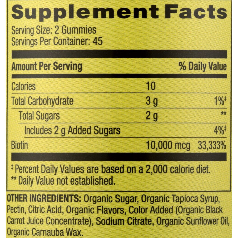 Spring Valley Non GMO Biotin Dietary Supplement Gummies, Cherry, 10000 Mcg, 90 Count