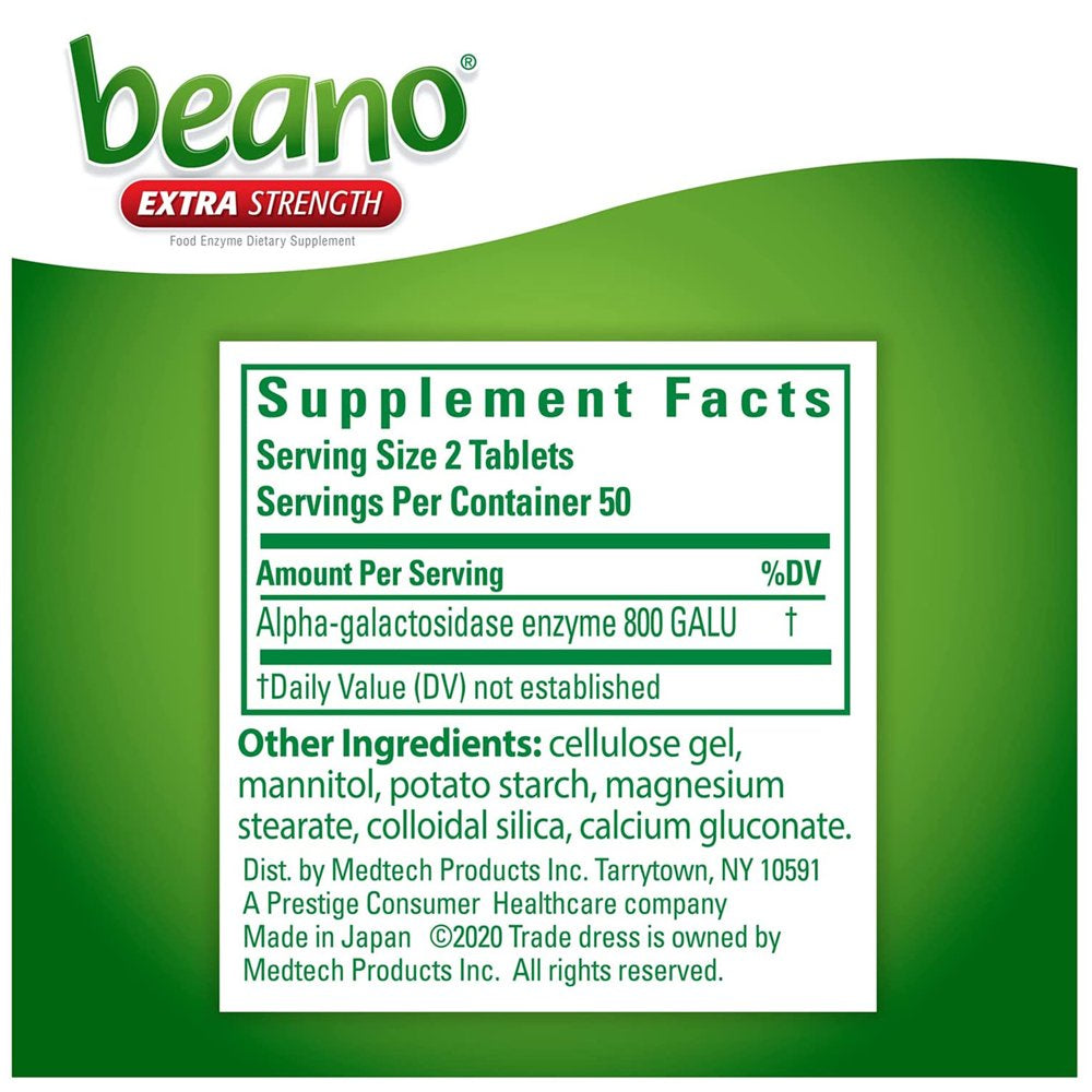 Beano Extra Strength, Gas Prevention & Digestive Enzyme Supplement, 100 Count