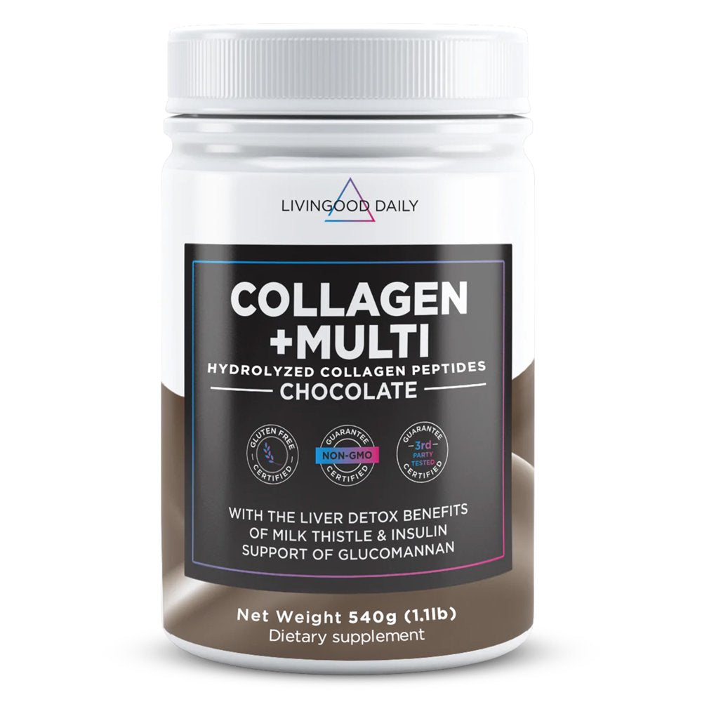 Livingood Daily Collagen + Multi - Chocolate Hydrolyzed Collagen Peptides Powder W/ Multivitamin, 30 Servings