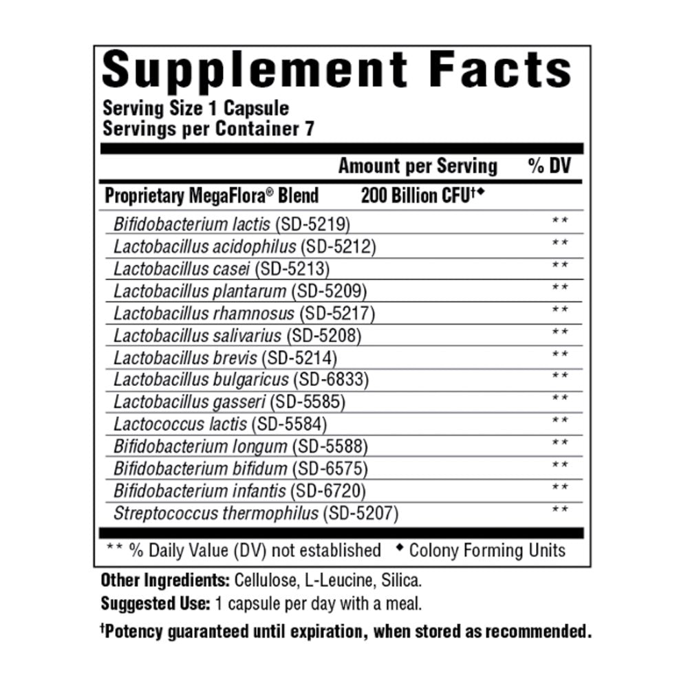 Megafood, Megaflora 200, 7-Day Intensive Probiotic Supplement with 200 Billion CFU, 7 Servings (7 Capsules)