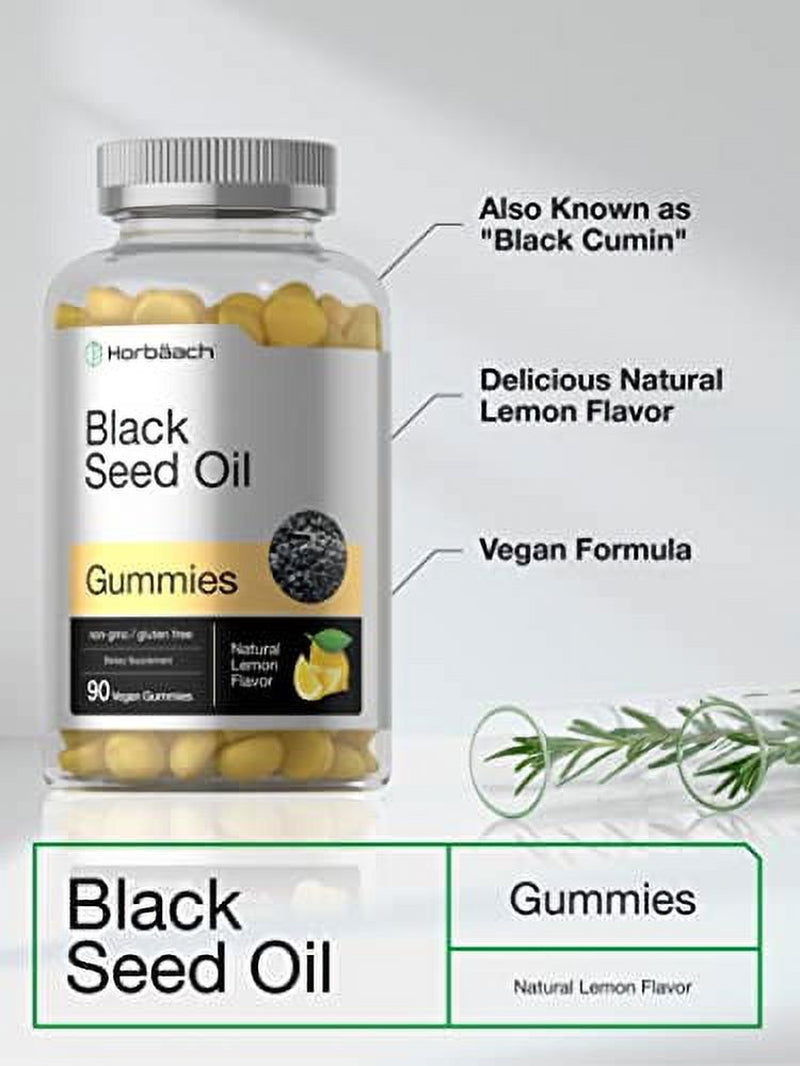 Blackseed Oil Gummies | 90 Count | Vegan, Non-Gmo, and Gluten Free Formula | Nigella Sativa | Natural Lemon Flavor | by Horbaach