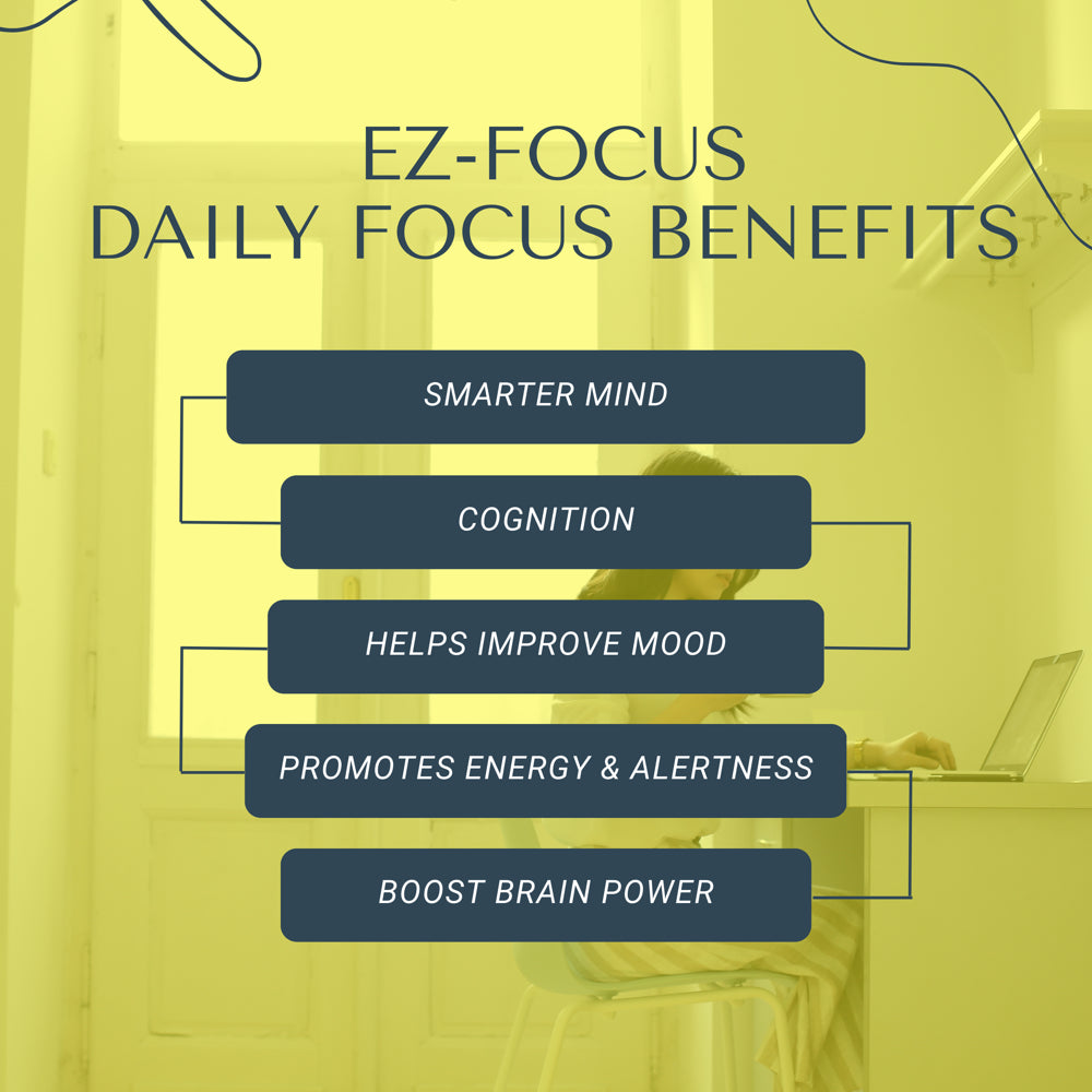 Ez-Focus Brain Supplements for Memory and Focus, Support Brain Health, Brain Focus Memory Supplements for Seniors & Adults, Brain Booster Vitamins and Supplements 90Ct Capsules