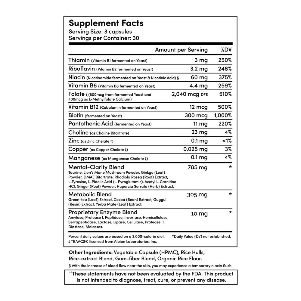 Tranont Focus - Vitamin B Complex - 90 Capsules - B Complex Vitamins Supplement - Super B-Complex Pills - B Complex Vitamin Supplement - B Vitamins Complex