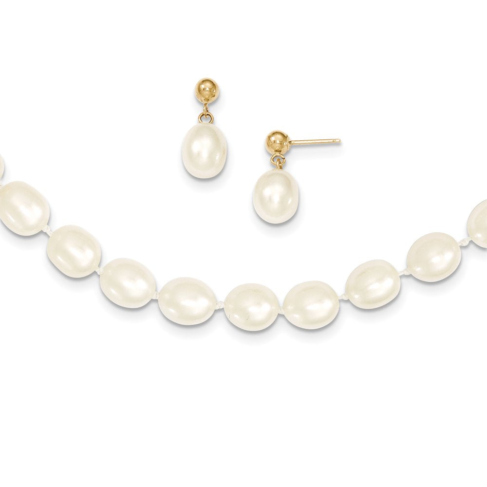 14K 7-8Mm Semi-Round FW Cultured Pearl 18 In. Necklace & Post Earring Set XF394SET