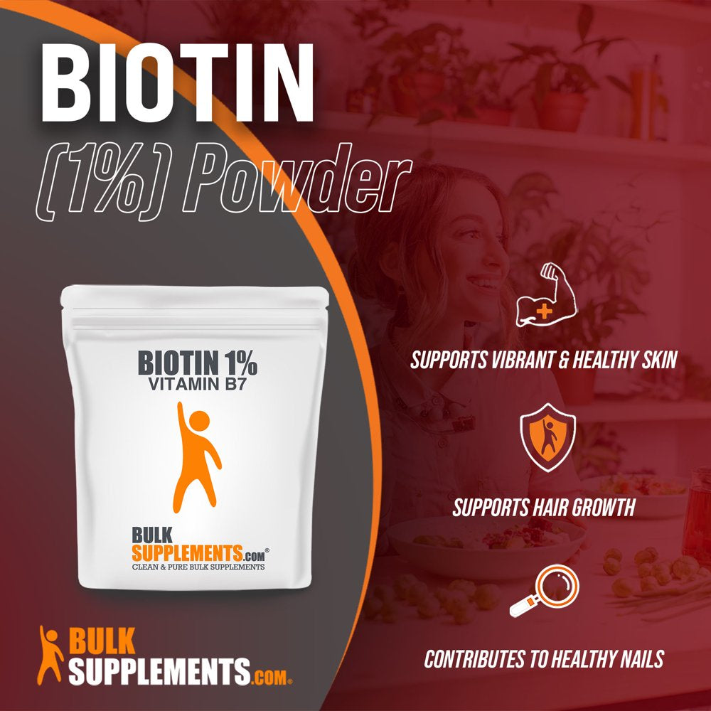 Bulksupplements.Com Biotin 1% (Vitamin B7) Powder - Skin Vitamins - Nail Growth - Hair and Nails Vitamins for Women - Vegan Biotin (500 Grams)