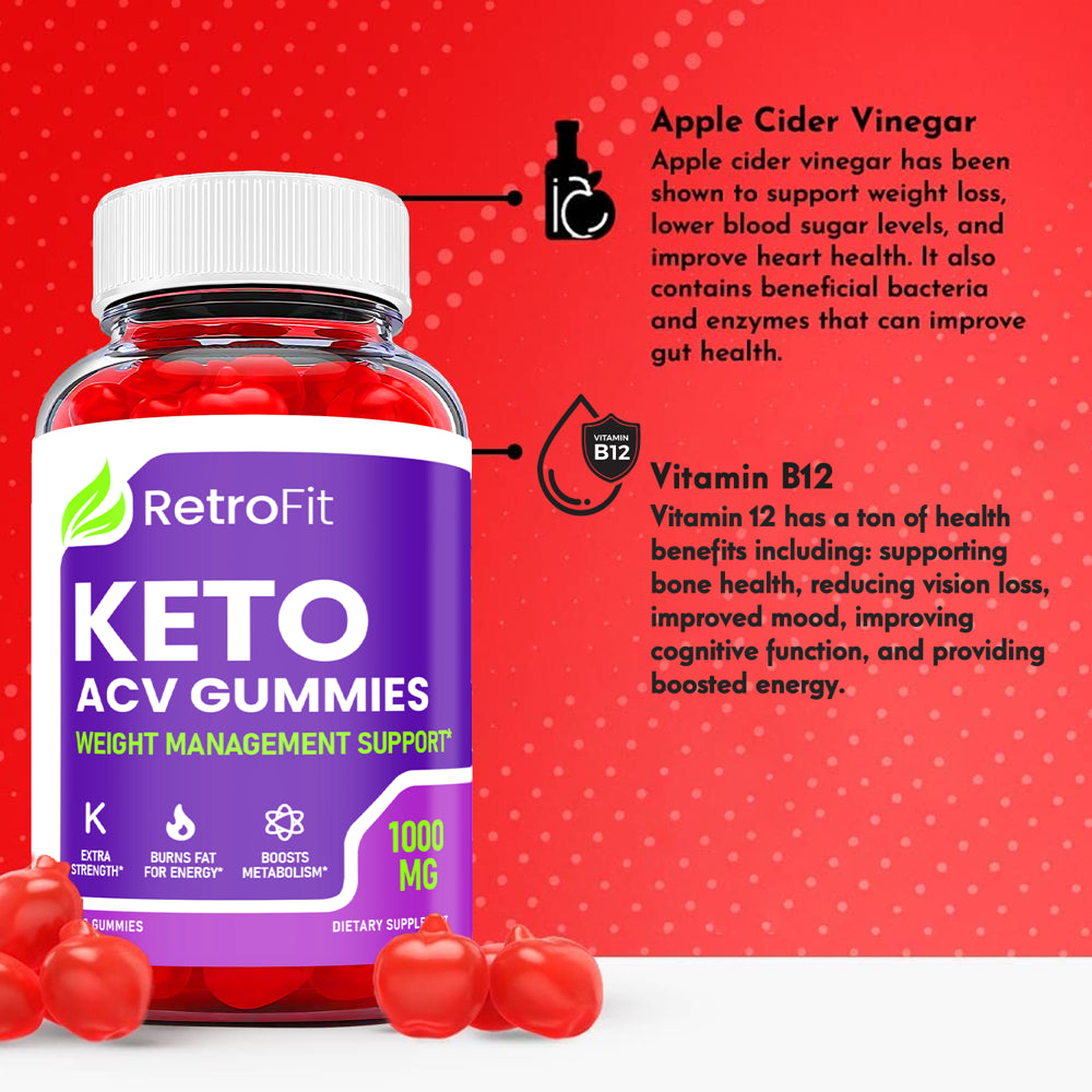 (1 Pack) Retro Fit Keto ACV Gummies - Supplement for Weight Loss - Energy & Focus Boosting Dietary Supplements for Weight Management & Metabolism - Fat Burn - 60 Gummies