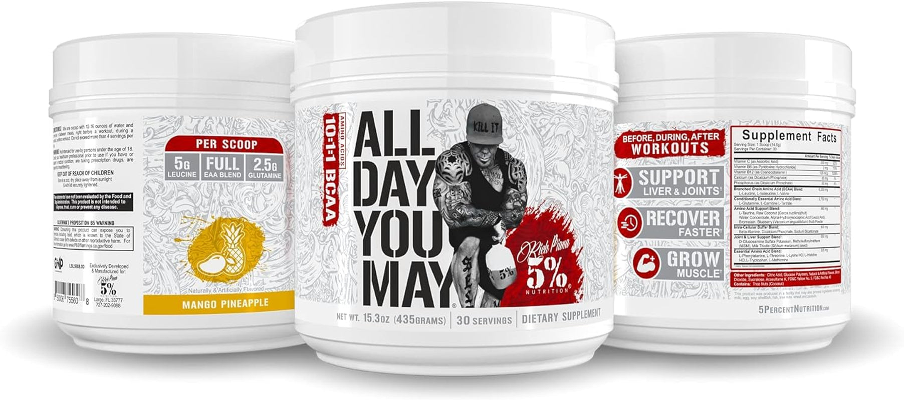 5% Nutrition Rich Piana Bundle | Alldayyoumay BCAA Powder + Kill It Pre-Workout (Mango Pineapple)