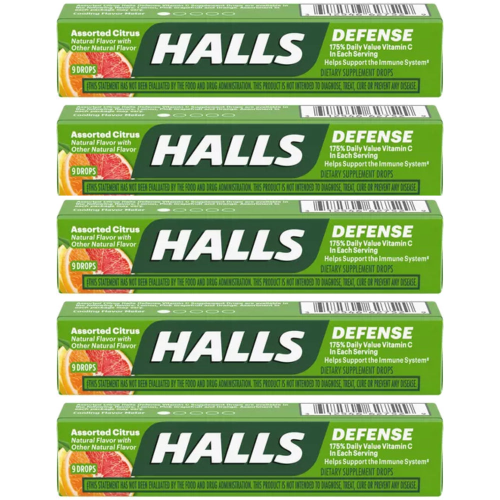 HALLS Defense Vitamin C Assorted Citrus Cough Drops,20 Packs of 9 Drops (180 Total Drops)