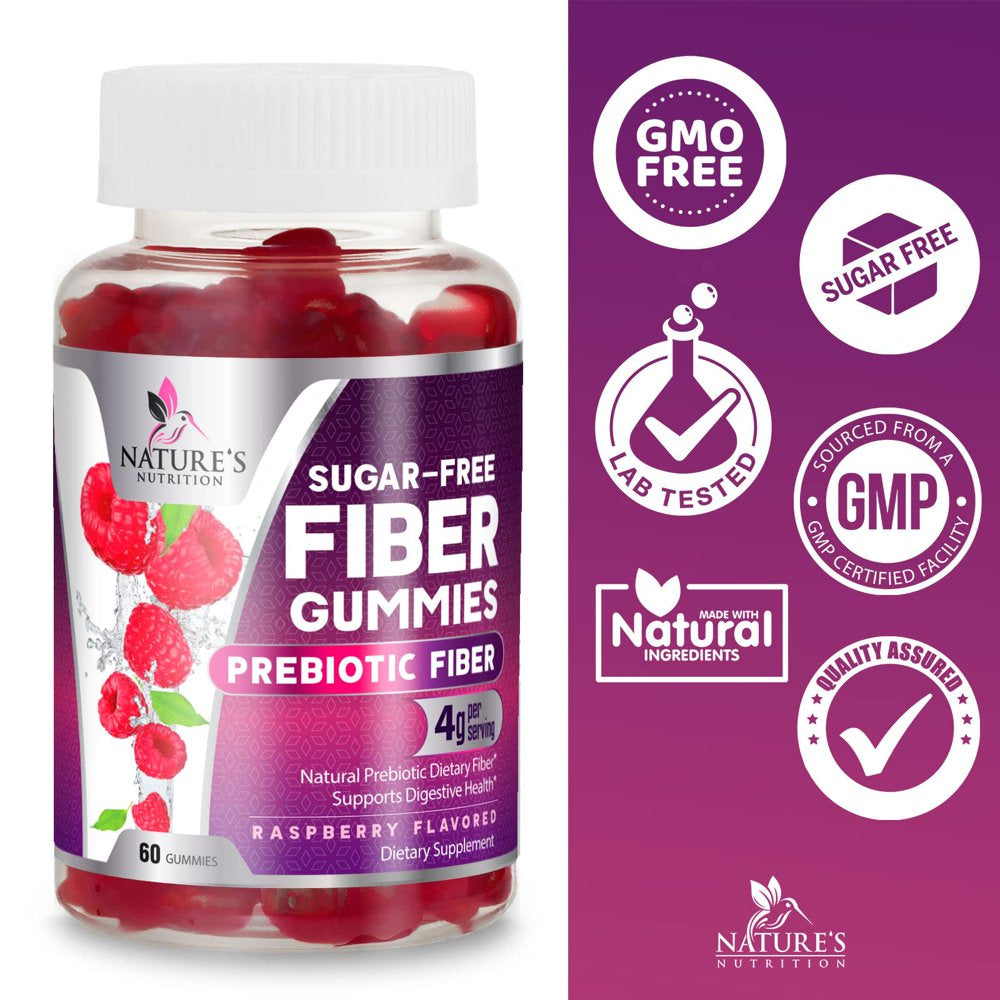 Sugar-Free Fiber Supplement Gummies for Adults - 4G Soluble Fiber per Serving - Natural Prebiotic Fiber Gummies Support Daily Digestive Health & Regularity - Plant Based & Berry Flavor - 60 Gummies