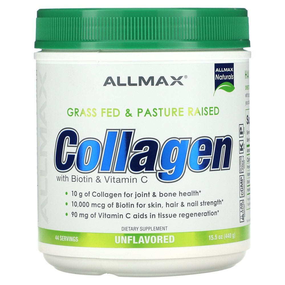 ALLMAX, Grass Fed Pasture Raised Collagen with Biotin Vitamin C, Unflavored, 15.5 Oz (440 G)