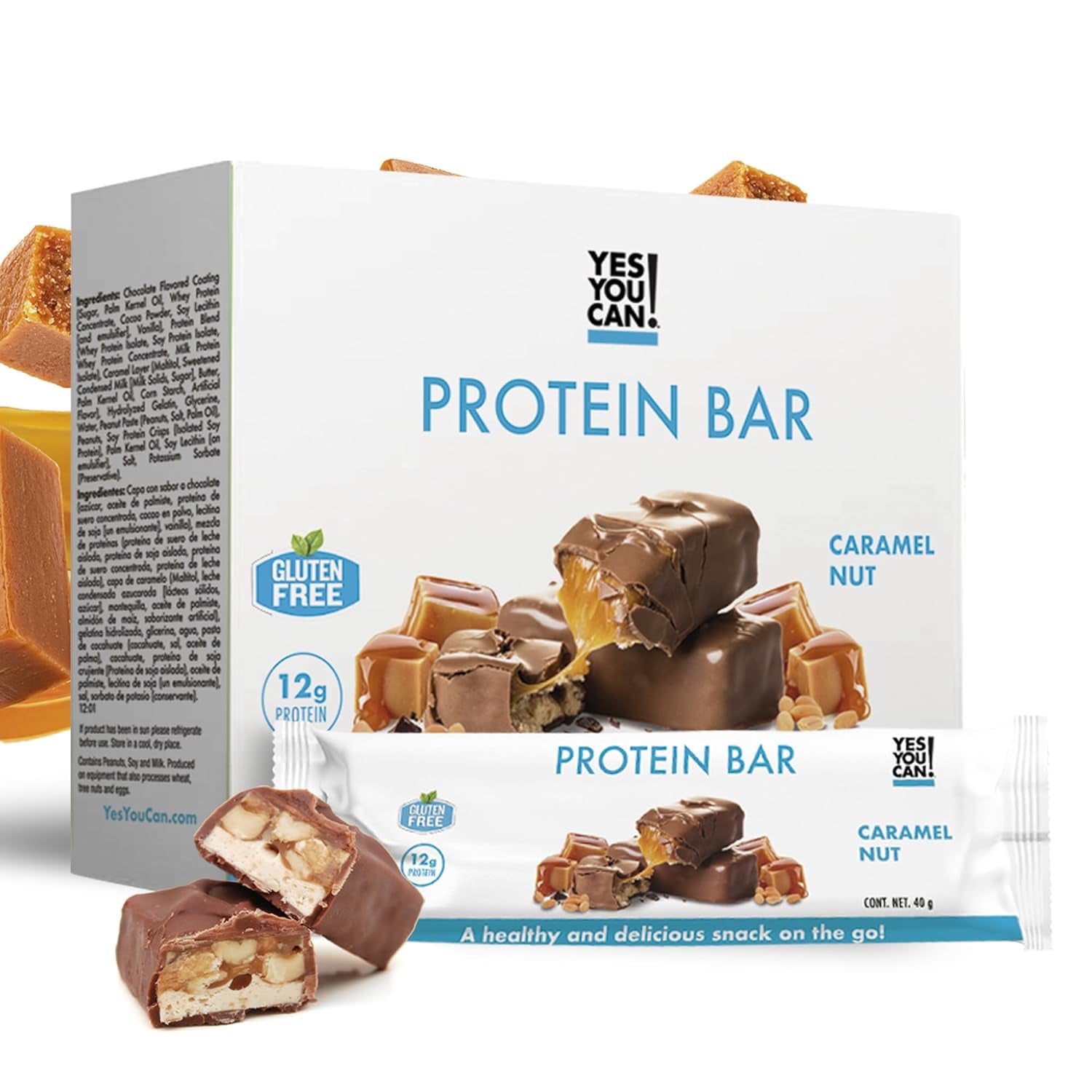 Yes You Can! High Protein Bites - Box of 7-1 Pack: High Protein Snacks for the Whole Family, Protein-Rich Snack, Savory and Flavorful Protein Snack, Healthy and Crunchy Snack on the Go (Caramel Nut)